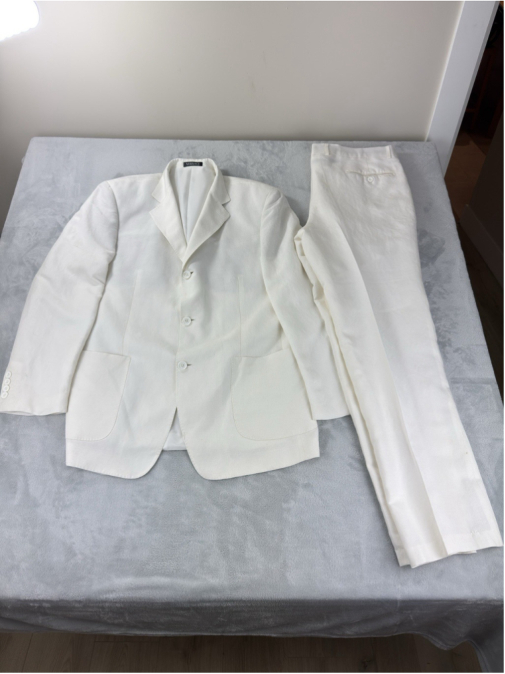 Vintage Gianni Versace 93% Linen 7% Wool Men 2 Piece Suit Set 56 Blazer/40 Pants